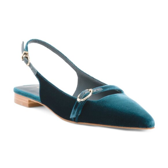 Larroudé Ines Pointed Slingback Flat In Deep Sea